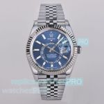 ES Factory Swiss Replica Rolex Sky-Dweller World Timer Blue Dial 42mm Jubilee Watch 